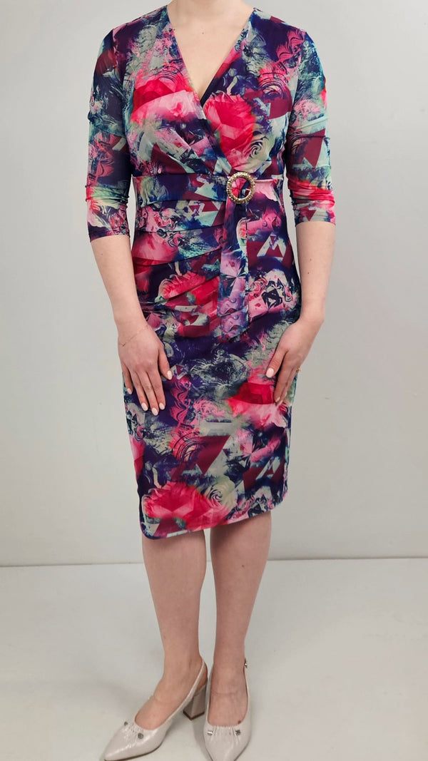 Via Veneto Garnet Print with Buckle Dress V344